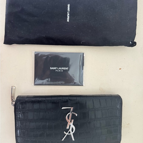 YSL Yves St Laurent Long Wallet, Crocodile Embossed and Shiny Leather🐝🖤 - Picture 4 of 6